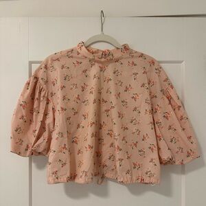 By Anthropologie Cropped Bubble Sleeve Blouse